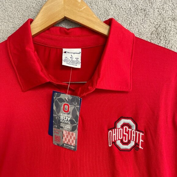 Champion Men's L Ohio State Buckeyes Polo Shirt Red n1067 - Picture 5 of 7